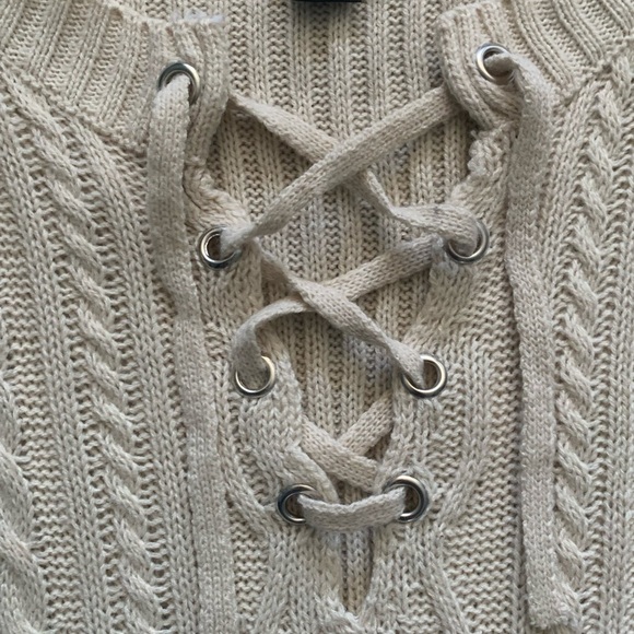 Rhapsody Long Sweater With Lace Up Neckline - Picture 5 of 7